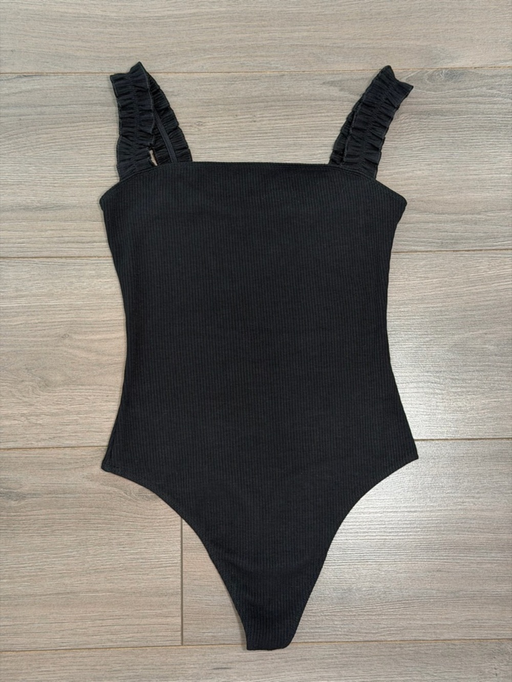 Aritzia Sunday Best Black Ribbed Square Neck Bodysuit